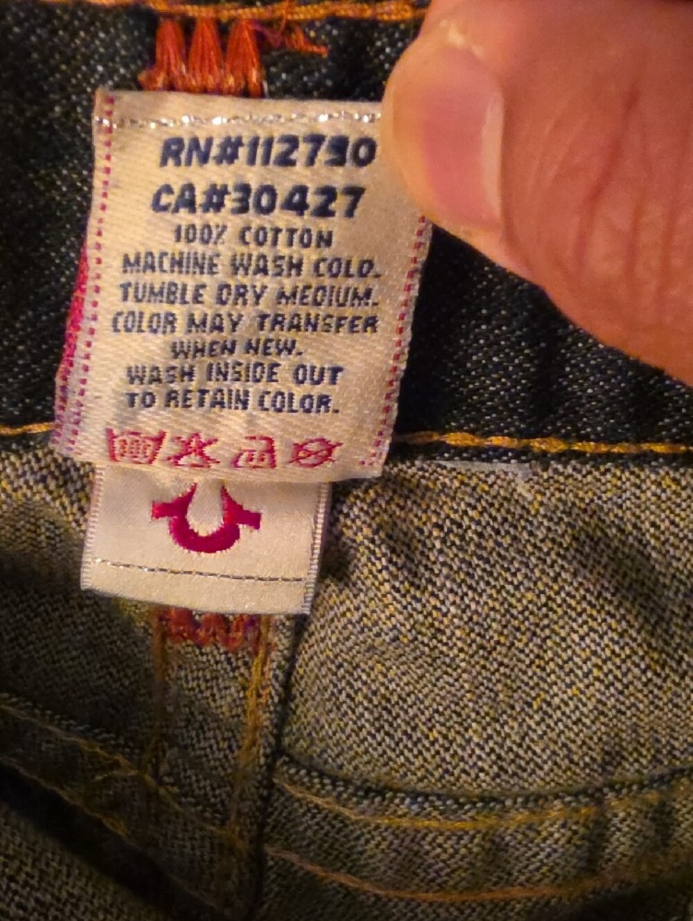 True Religion Dark Blue Denim Jean Shorts with Contrast Stitching - Picture 5 of 11